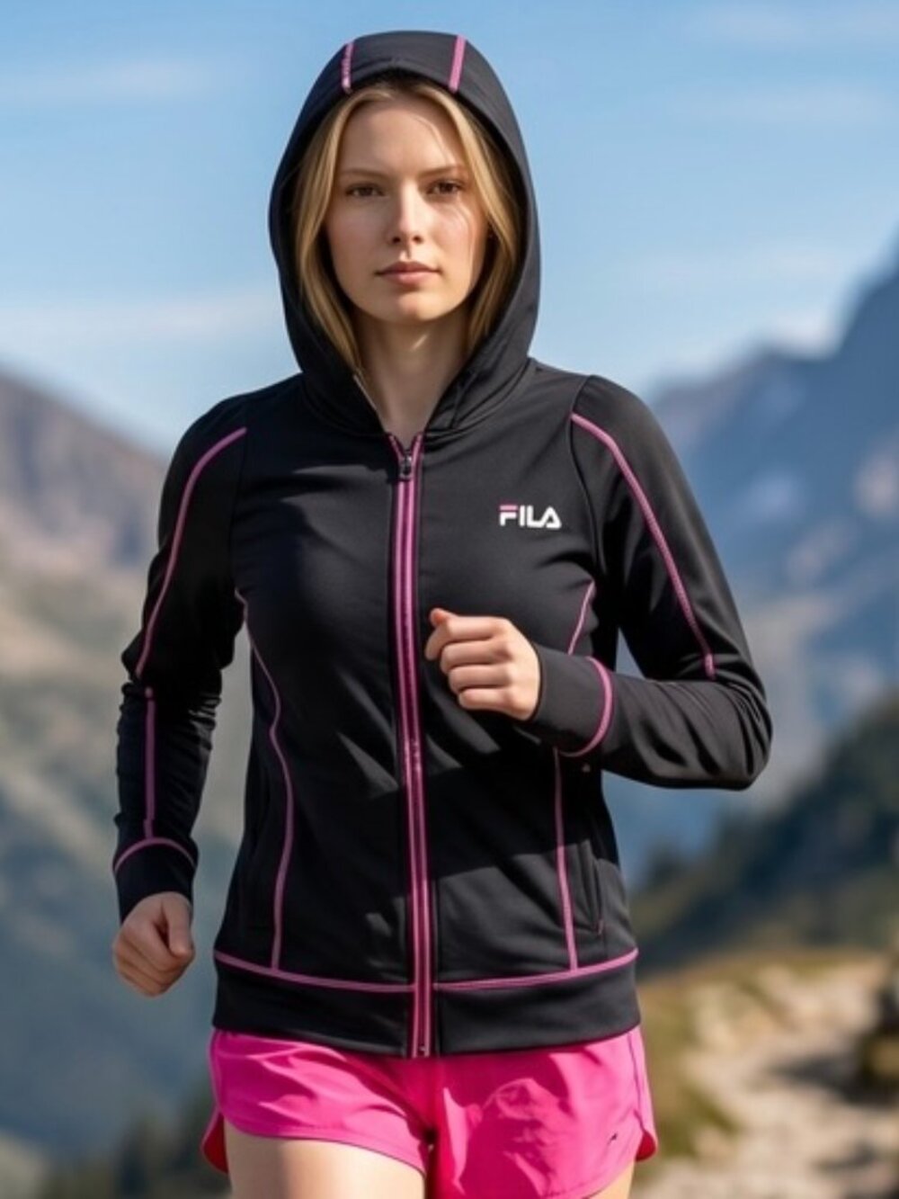 FILA Black Hooded Sweatshirt Women’s LARGE Full Zip Track Jacket